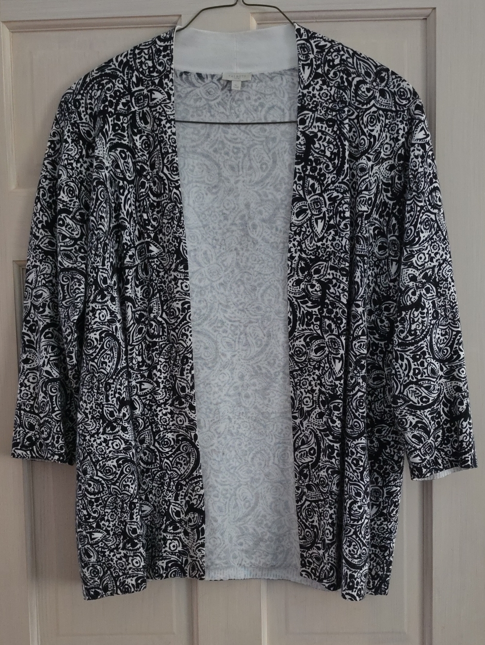 Talbot Black & White Paisley Open Cardigan